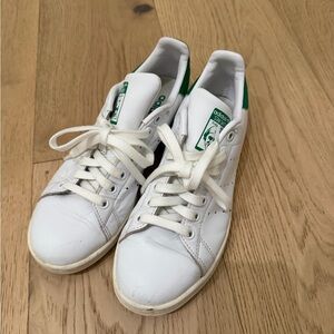 adidas White Leather Low-Top Sneakers with Green Accents